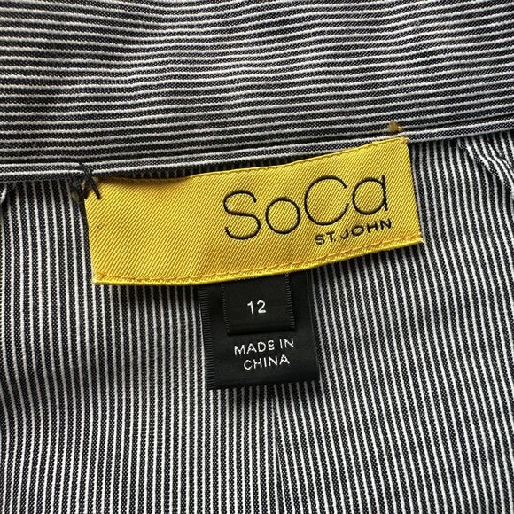 SoCa St John Womens 12 Top Striped Zipper Short Sleeve Blouse Preppy - Picture 5 of 7